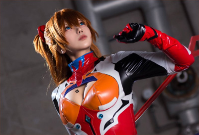 日本美女Cos《EVA》明日香膠衣 膠衣黑絲屬性拉滿